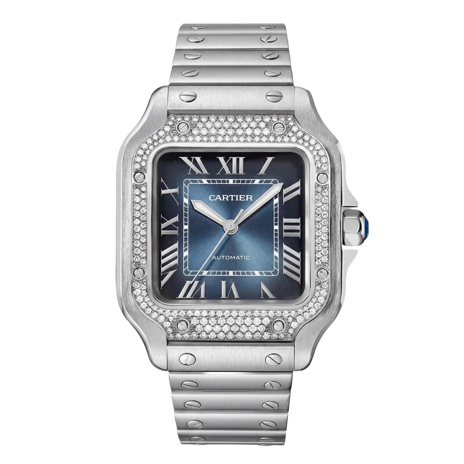 Santos de Cartier Blue Dial Diamond Bezel